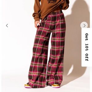NEW dressed in lala lovers lane plaid wide leg trouser in pink